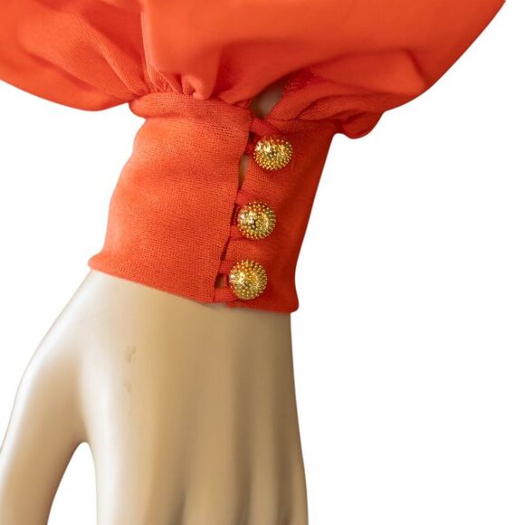 OSTI Vintage 70s Nylon Crepe Balloon Sleeve Coral Gown * Small - Picture 14 of 17